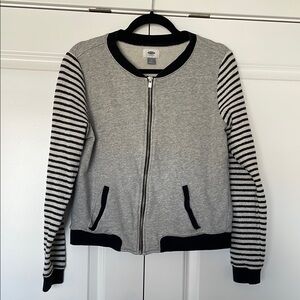 Old Navy Gray and Black Striped Bomber Jacket